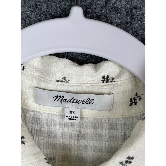Madewell XS Button-Up Drawstring Shirt in Blooming Ikat white cropped - Picture 7 of 11